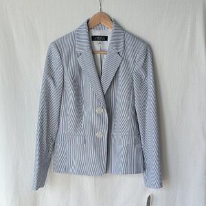 Kasper Women's White and Blue Striped Seersucker Blazer